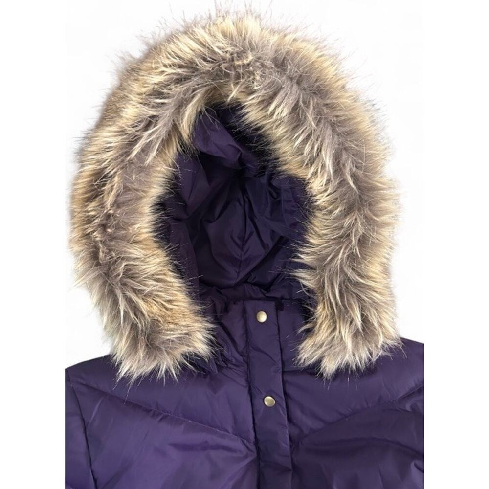 Land’s End Women’s Purple Down Puffer Jacket Faux Fur Hood Size P Med 10-12 - Picture 4 of 11